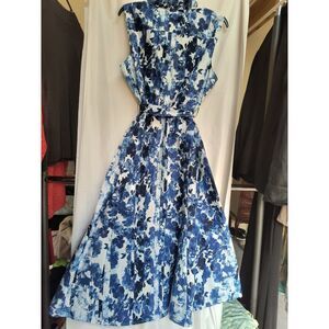 Calvin Klein Floral Cotton Sleeveless Shirt Dress - Blue & White - Sz  14 - NWOT